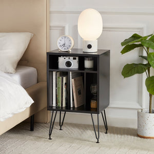 English Elm Record Player Stand with Storage Cabinet and Adjustable Metal Legs, Swivel Feet, Easy Assembly T3623P408152