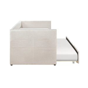 English Elm Modern Upholstered Daybed with Pull Out Trundle Nailhead Trim and Side Storage Pockets Beige B011P419489