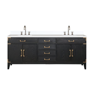 English Elm Black Oak Double Bath Vanity With White Quartz Top & Chrome Faucet Set - Modern, Stylish & Durable B2731P260971