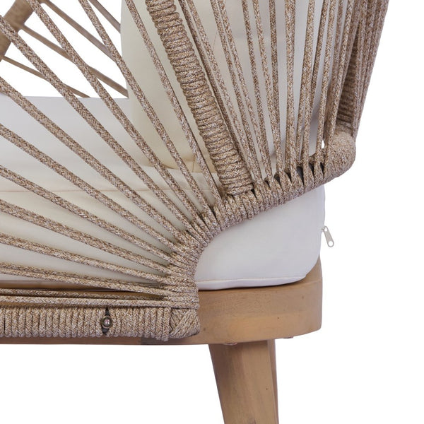English Elm 4-piece Acacia Outdoor Lounge Set with Rope Woven Arms Slatted Table and Cushions N767P368978L