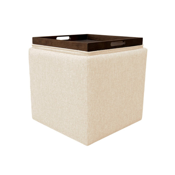 English Elm Soa Woven Fabric Cube Ottoman with Tray Lid and Hidden Storage for Living Rooms B056P416972