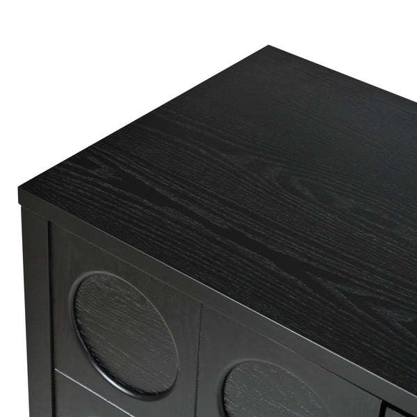 English Elm Stylish Geometric Circle Door Sideboard Cabinet with MDF Solid Wood Legs Adjustable Shelves Black W2696P256250