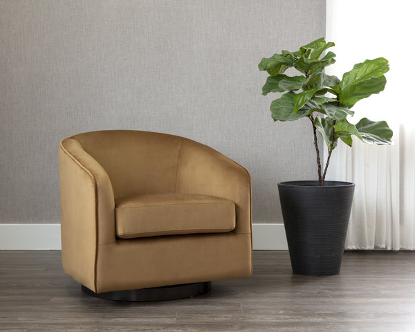 Sunpan Hazel Swivel Lounge Chair - Stylish Barrel Back Design, Perfect for Living Rooms and Offices Dark Bronze