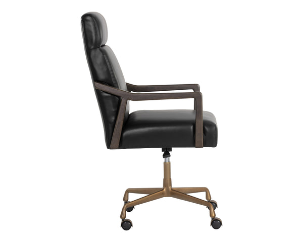 Sunpan Collin Office Chair - Stylish Bovine Leather with Elegant Iron Frame for Modern Workspace Comfort Brushed Gold, Brown, Cortina Black Leather