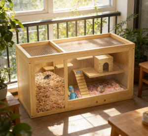 English Elm Pet Rabbit Hutch Two Story Solid Fir Wood Waterproof Outdoor Indoor Small Animal Home T3971P432038