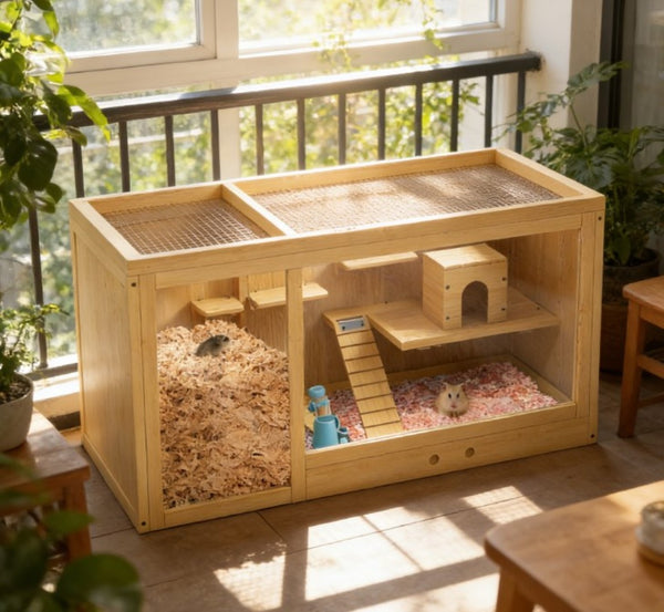 English Elm Pet Rabbit Hutch Two Story Solid Fir Wood Waterproof Outdoor Indoor Small Animal Home T3971P432038