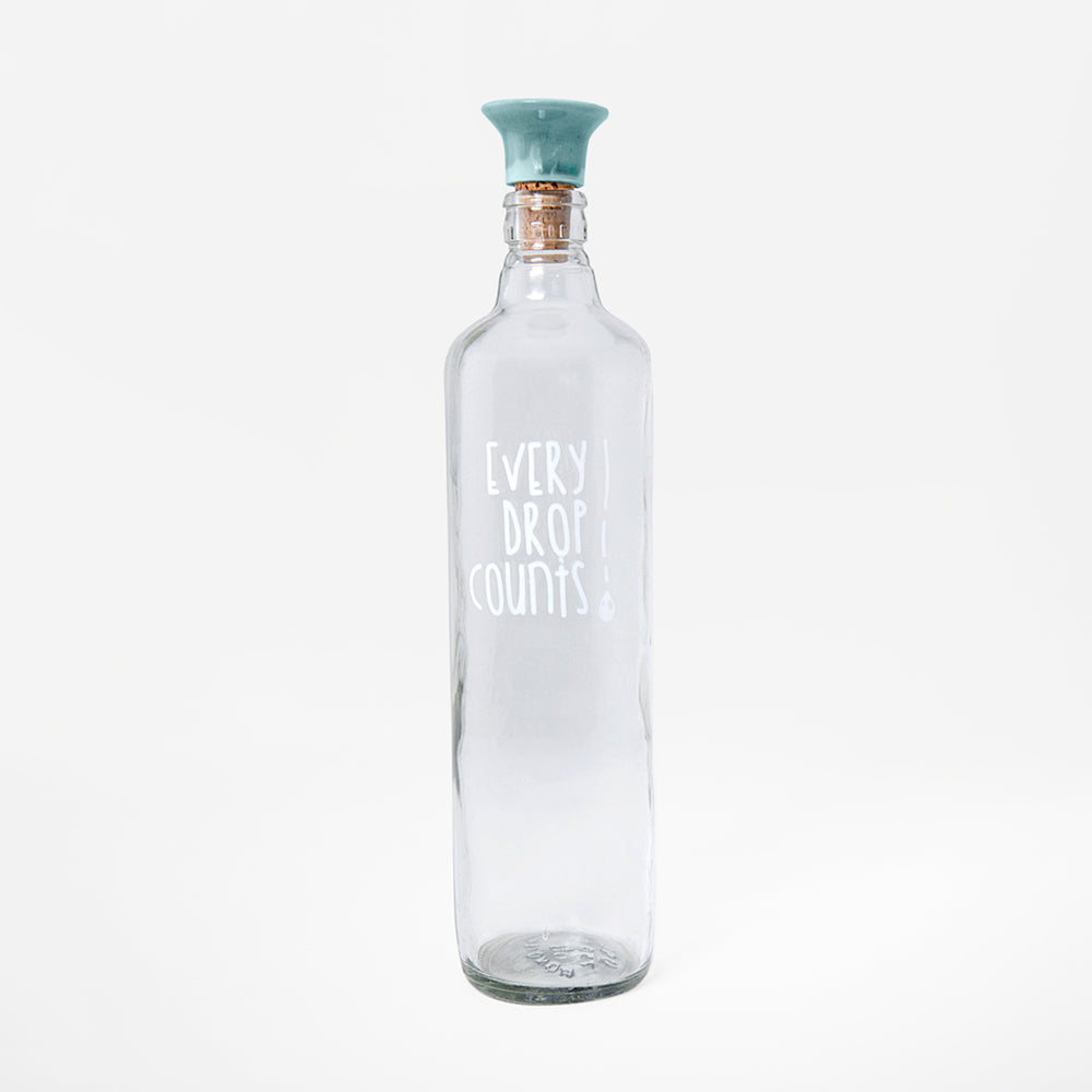 English Elm Drop Glass Water Bottle 750ml - Clear Reusable Eco-Friendly Bottle with Airtight Ceramic Stopper, Sleek Design B346P327363