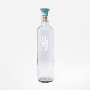 English Elm Drop Glass Water Bottle 750ml - Clear Reusable Eco-Friendly Bottle with Airtight Ceramic Stopper, Sleek Design B346P327363