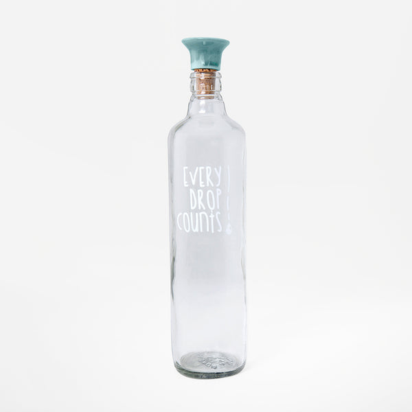 English Elm Drop Glass Water Bottle 750ml - Clear Reusable Eco-Friendly Bottle with Airtight Ceramic Stopper, Sleek Design B346P327363