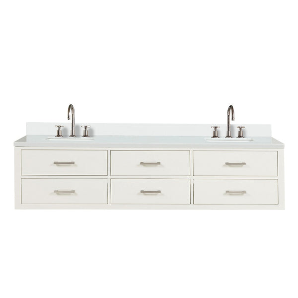 English Elm White Double Bath Vanity 80” W X 22” D With Elegant Quartz Top, Soft-Close Drawers & Faucet Set B2731P258131-GIGA