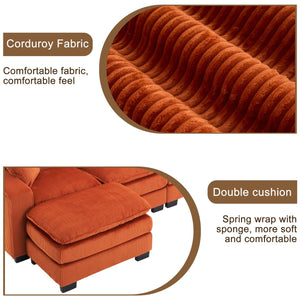 English Elm Modern U Shaped 6-Seat Sectional Sofa with Ottoman and 3 Toss Pillows, Corduroy Modular Comfort and Durable Frame Orange W2363S00043