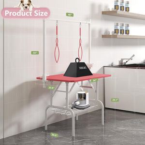 English Elm 36''large Folding Dog Grooming Table with Arm Noose Mesh Tray for Home Pet Care W3587P358715