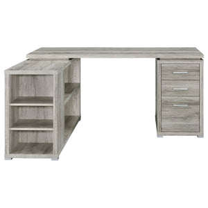 English Elm 1pc L-Shape Desk 60" Home Office Workstation with Three Drawers, Built-In File Cabinet, Shelves Driftwood,Grey 64.76 L x 26.97 W x 10.43 H B011P361979