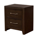 English Elm Walnut 1 Piece Nightstand Only Solid Wood 2-Drawers Bedside Table Brushed Nickel Pull Modern Bedroom