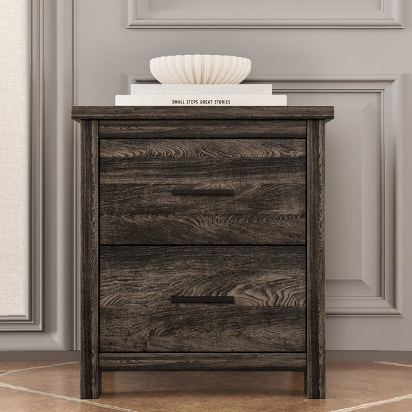 English Elm 4PCS Queen Bedroom Set with Storage Headboard & Built‑In Charging Station, 2 Nightstands, Dresser Antique Gray 54.25 L x 18.75 W x 9.25 H N733S307937A