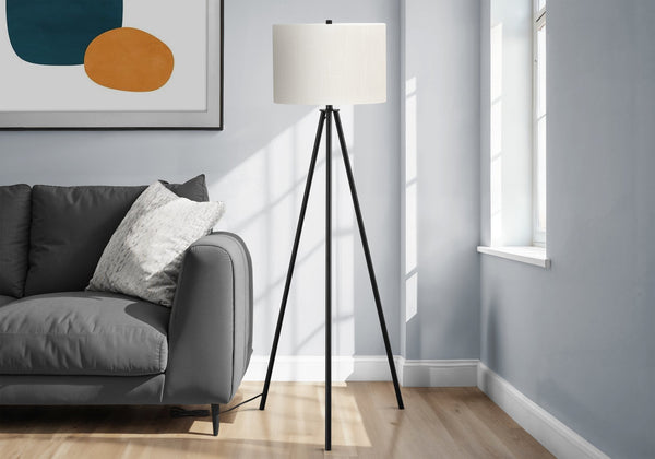 English Elm Lighting, 63" Contemporary Tripod Floor Lamp With Black Metal Frame & Ivory Shade For Any Space B2710P220151