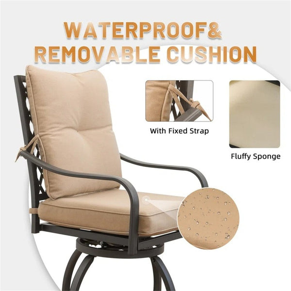 English Elm Outdoor Living Swivels Bar Stools Set For Stylish Garden Relaxation - 360° Comfort In Khaki (2 Chairs) W1859P203846-GIGA