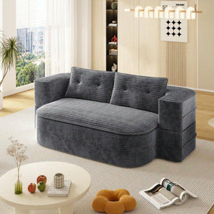 English Elm 78.7" Modern Foldable Corduroy Sofa Bed with 2 Plush Pillows, 2-in-1 Convertible Sleeper and Blanket DARK GREY W3219P317386