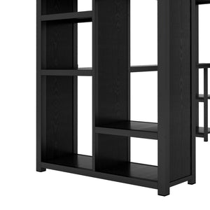 English Elm Twin Xl Loft Bed Frame With Desk & Wardrobe, Space-Saving Metal Design With Storage Shelves, Black W1580S00119-GIGA