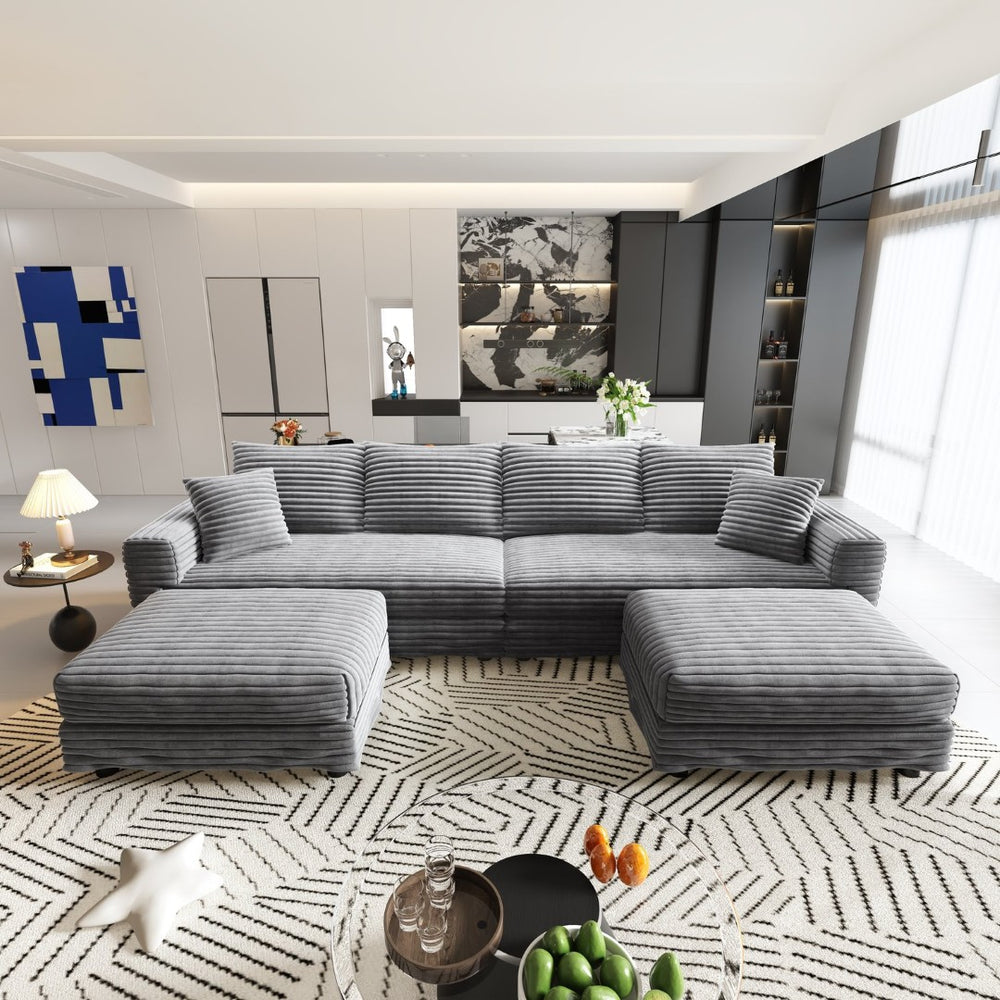 English Elm 102.4 Inch Plush Corduroy Cloud Sofa Deep Seat Four Person Convertible Lounge for Living Room Grey W1885S00279