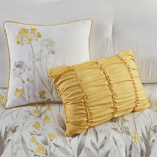 English Elm 5 Piece Seersucker Comforter Set with Throw Pillows Floral Cottage Farmhouse Microfiber Hypoallergenic Yellow 18.9 L x 23.62 W x 9.06 H B035P148357
