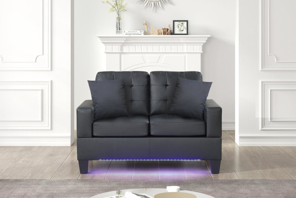 English Elm Gemma Tufted Pvc Loveseat with Led Ambient Glow Usb Port Modern Living Room B2749P413409