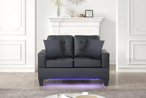 English Elm Gemma Tufted Pvc Loveseat with Led Ambient Glow Usb Port Modern Living Room B2749P413409
