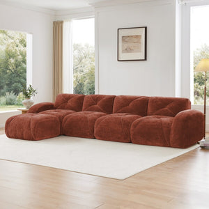 English Elm L-shaped Modular Velvet Sectional Tufted Cloud Sofa with Ottoman for Living Room Red+Brown W714S01610