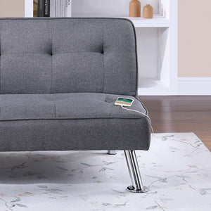 English Elm Blue Blue Grey Polyfiber Convertible Sofa Bed with Tufted Upholstery, Metal Legs & USB Port — Modern Guest Room Essential B011P381494