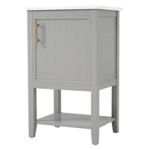 English Elm 20" Matte Freestanding Bathroom Vanity Rubberwood Cabinet Ceramic Sink Open Shelf Grey N725P391115E