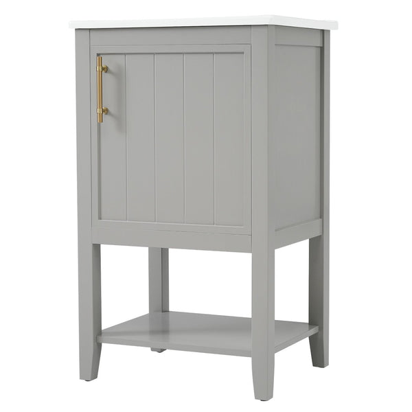 English Elm 20" Matte Freestanding Bathroom Vanity Rubberwood Cabinet Ceramic Sink Open Shelf Grey N725P391115E