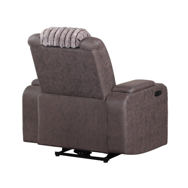 English Elm Duran Power Recliner with Led Lighting Usb Charging and Adjustable Headrest Support Brown B201P412678
