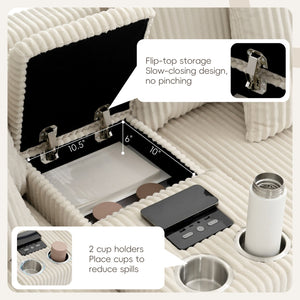 English Elm 141.5*64'' Corduroy Sofa Modular U-Sectional with Bluetooth Speakers, Console, USB Charging, Storage, Ottoman, 6-Seater Comfort N723S0756A