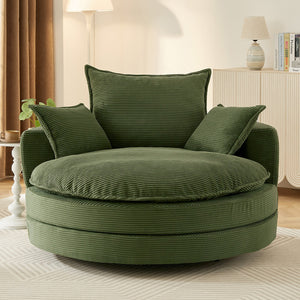 English Elm 360° Oversized Swivel Lounge Chair with 38" Deep Seat Dual-Layer Cushion Corduroy Accent Pillows Green N719S002100F