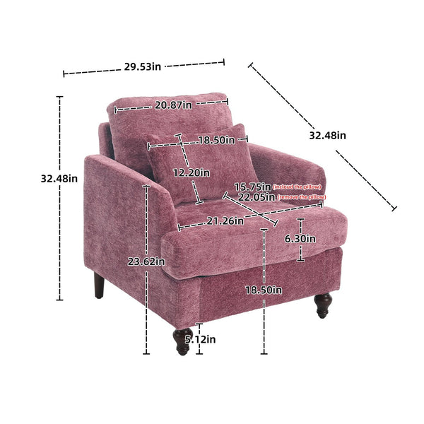 English Elm Wood Frame Armchair Ergonomic Tufted Chenille Lounge Chair with Studded Trim and Solid Wood Frame WINE RED W395P151906