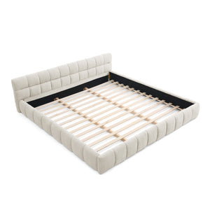 English Elm King Platform Bed Fully Upholstered in Plush Chenille with Low Profile Modern Frame Beige W487S00468