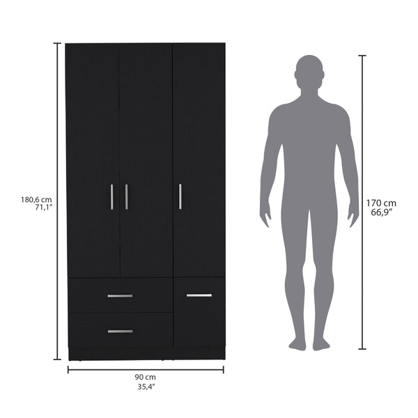 English Elm Sebree Tall Armoire Closet with Hanging Rod, Six Shelves and Two Drawers for Organized Storage Black 41.3 L x 22.8 W x 5.9 H B200S00379