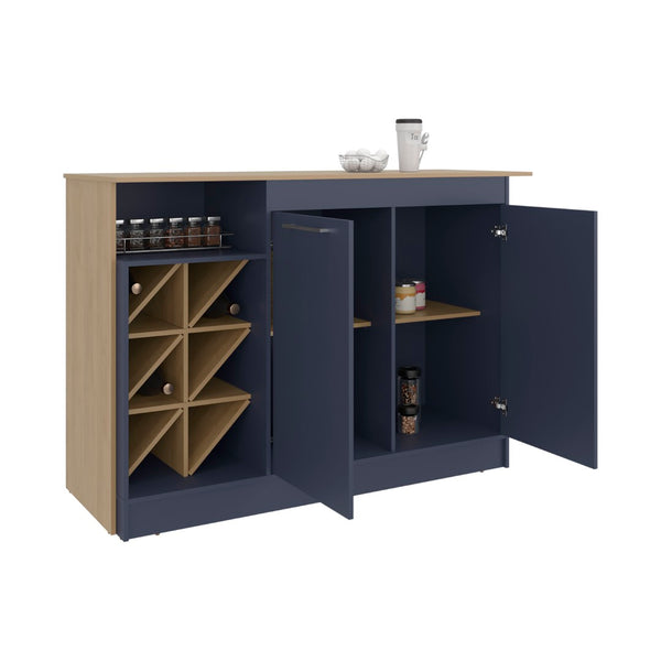English Elm Harrell Two-tone Kitchen Island with Wine Rack Open Shelving and Cabinet Storage B097S00246