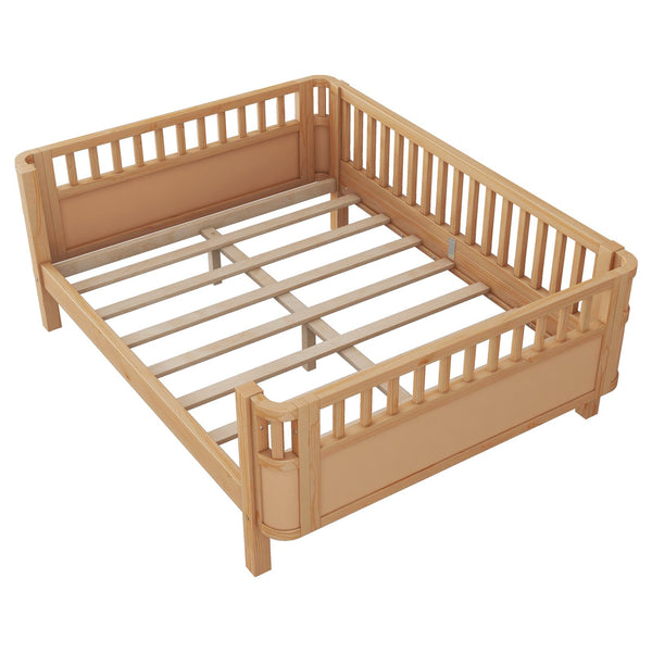 English Elm Full Solid Wood Kids Platform Bed with Guardrail, Low-Profile Durable Pine & MDF, 350LB Capacity Natural 69.69 L x 18.5 W x 8.66 H W2593P331687