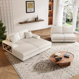 English Elm Double-seater Corduroy Sofa with Coil Spring Support for Casual Living Rooms Beige W1793P248662