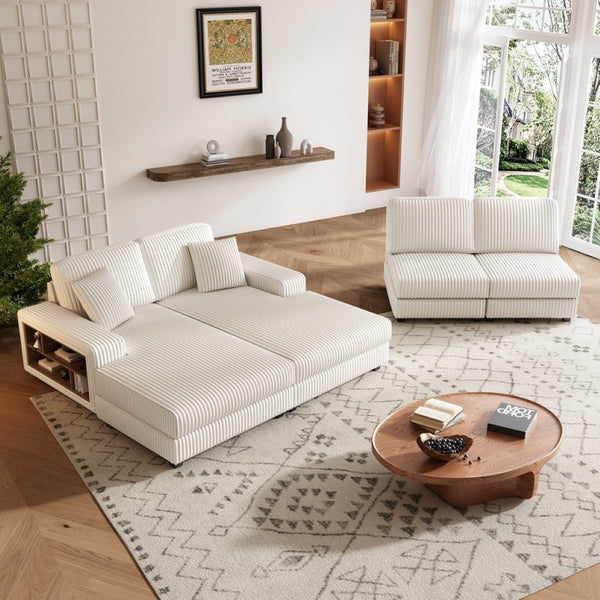 English Elm Double-seater Corduroy Sofa with Coil Spring Support for Casual Living Rooms Beige W1793P248662