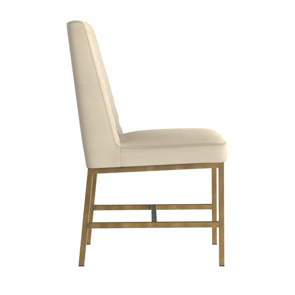 Sunpan Leighland Dining Chair Set of 2 - Elegant Diamond-Stitched Design with Antique Brass Frame Castillo Cream