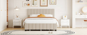 English Elm Queen Tufted Velvet Platform Bed with Storage Drawers and Pull Out Trundle Beige LP000714AAA-1