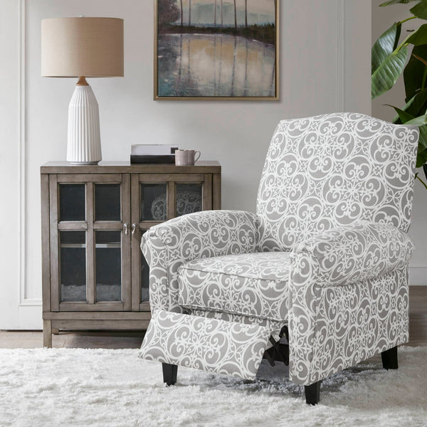 JLA Home Madison Park - Push Madison Park Kirby Recliner — Grey Fretwork Upholstery, High Camel Back, Removable Cushion, 300 lb Capacity MP103-0610