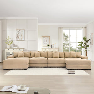 English Elm 170"Oversized Modular U-Shape Sectional Couch - Premium Corduroy, Deep Seats, 12 Pillows, Easy Assembly! W714S01312
