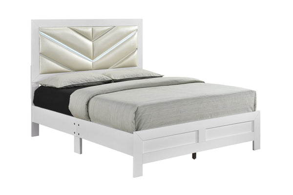English Elm Moreland King Bed Faux Leather Headboard White Laminate Frame Modern Bedroom B078P497902