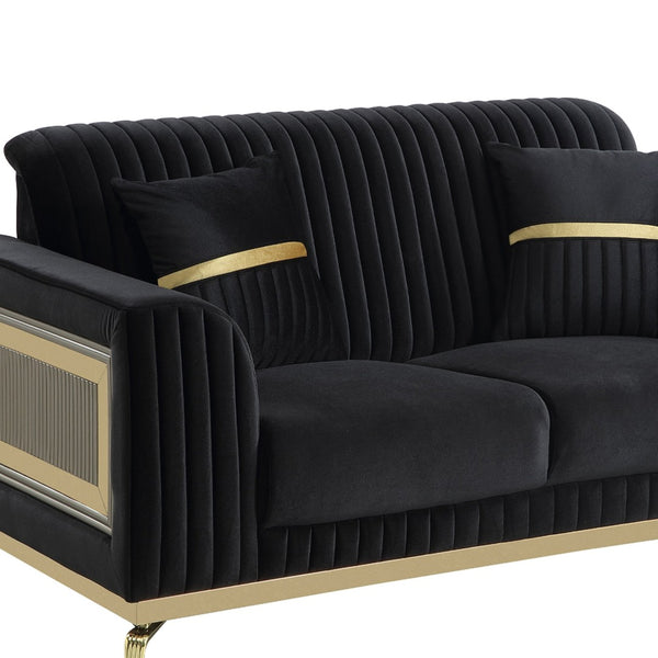 English Elm Antigua Glam Two Seat Loveseat with Gold Accent Arms and Plush Upholstered Cushions Black+Gold B009P417483