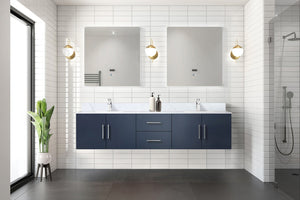 English Elm Navy Double Bath Vanity 80" W With Carrara Marble Top & 30" Led Mirrors For Elegant Storage Solutions B2731S00834