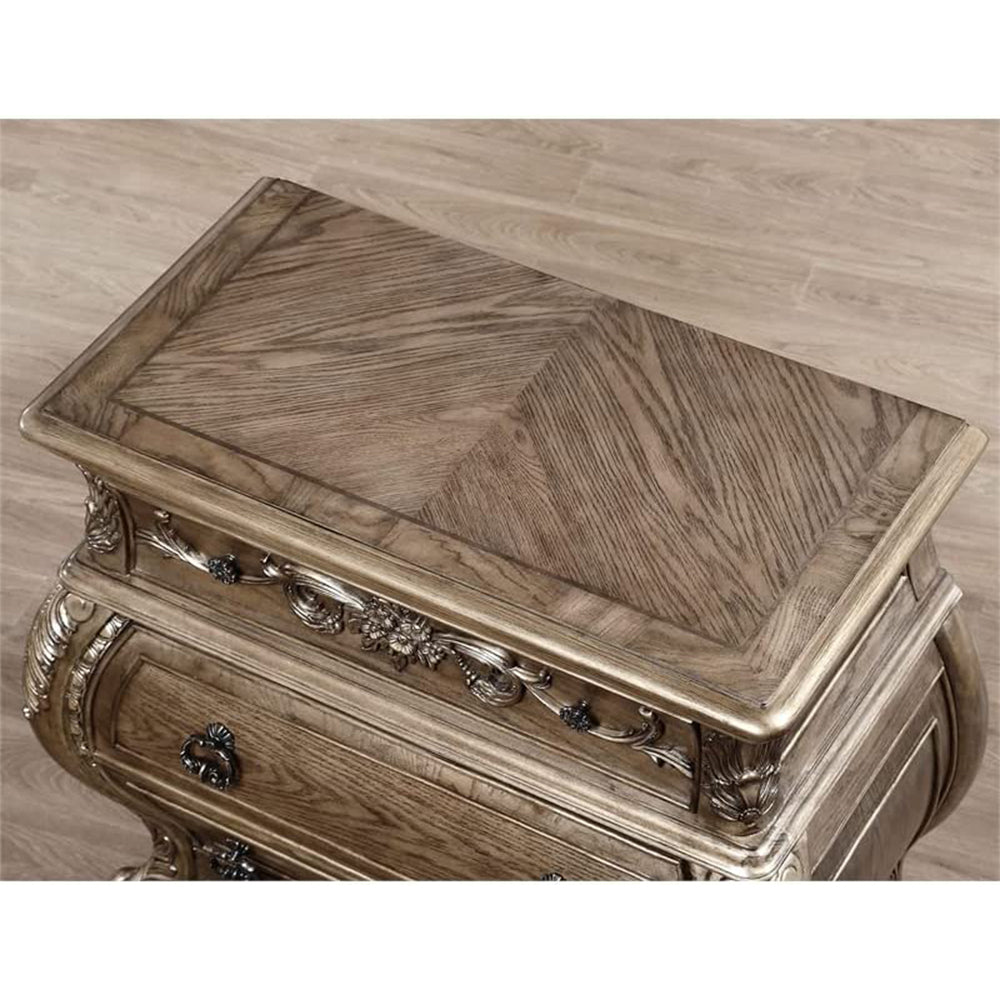 English Elm 3-Drawer Reclaimed Finish Wooden Nightstand with Felt-Lined Top Drawer, Dovetail Craftsmanship and Smooth Glides Brown Oak B016P253453