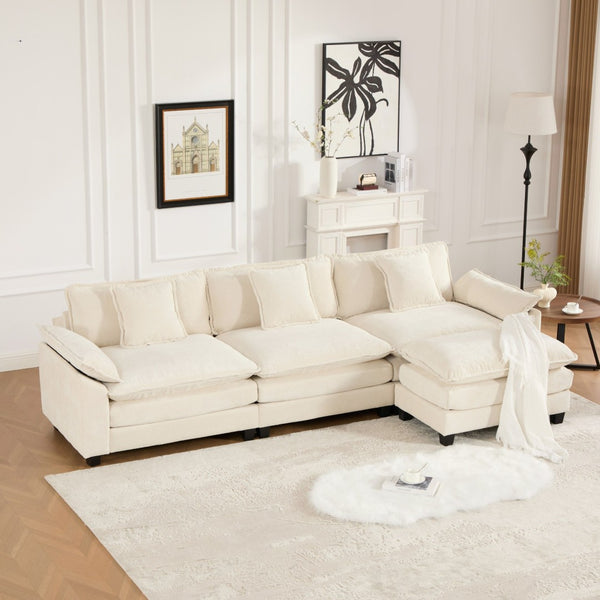 English Elm Wider Armrest 3-Seater Modular Sofa, Breathable Beige Chenille, Ergonomic Comfort For Any Space W1143S00041-GIGA